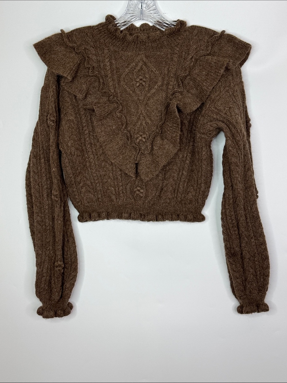Christy Dawn Nica Brown Alpaca Cable Knit Cropped Sweater Size Small